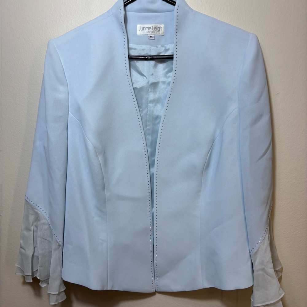 Junnie Leigh Women's Suit Jacket Light Blue Swarovski Elements Size 14